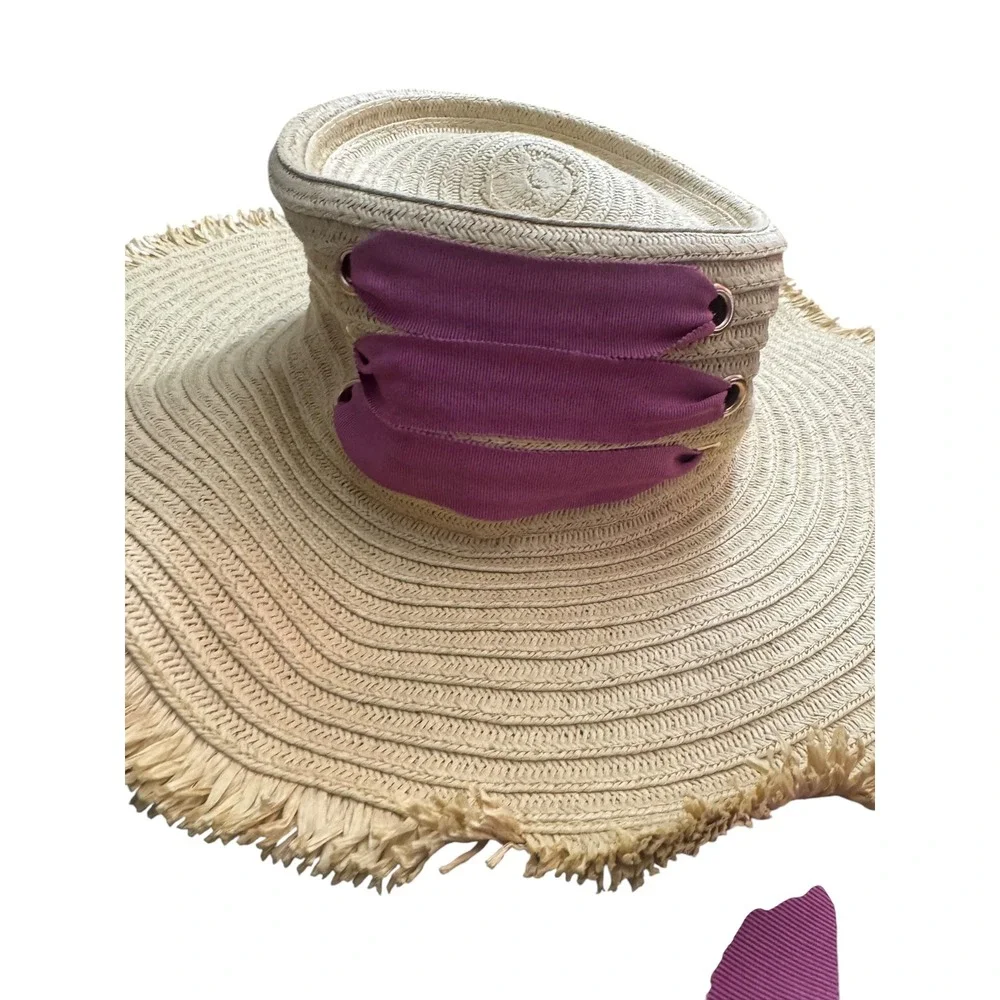 Laundry by Design floppy Straw Sun Hat Ribbon Frayed Wide Brim resort garden
